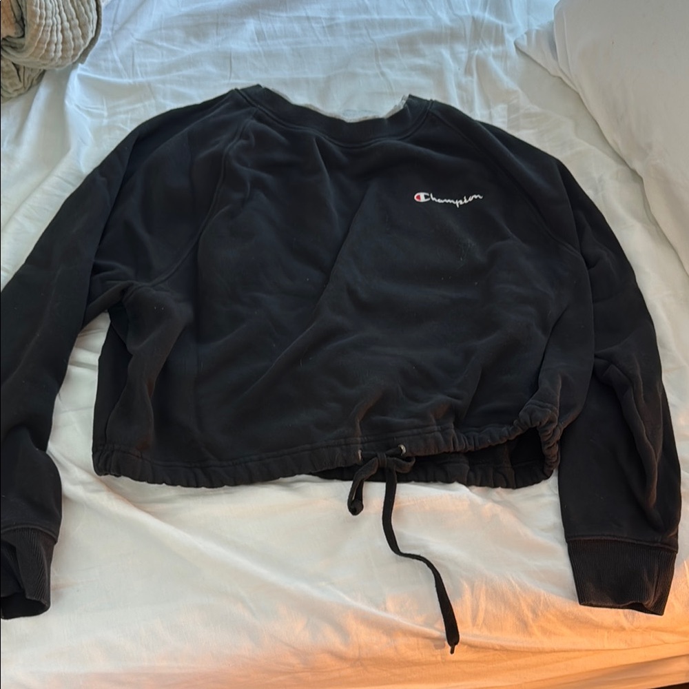 Champion Black Drawstring Cropped Sweatshirt